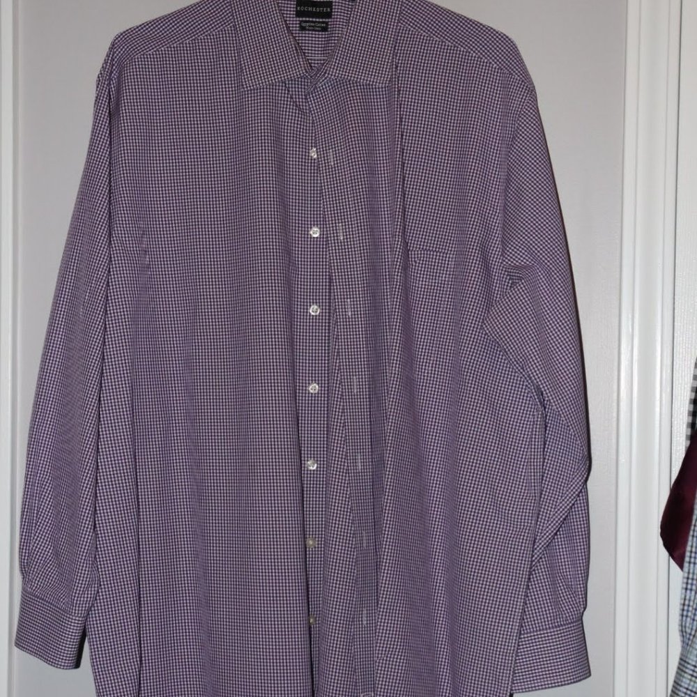 DXL Rochester Men's Purple Check Button-Down Dress Shirt
